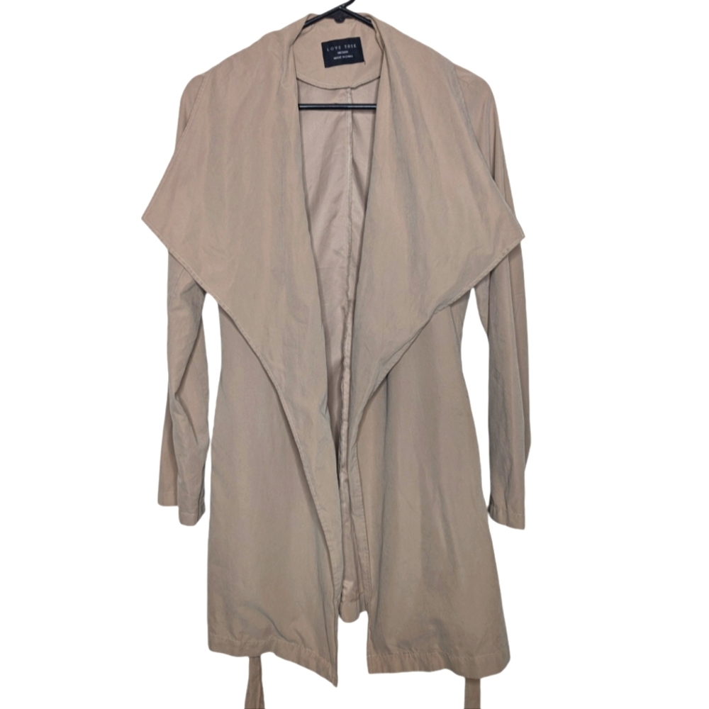 Love Tree Women's Tan Soft Knit Cardigan Trench Coat Size Medium